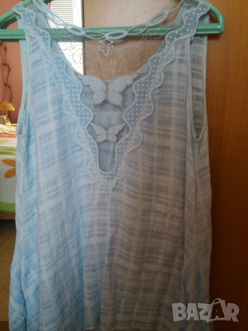 Лятна светлосиня блуза туника без ръкав с пеперуди, снимка 2 - Туники - 33048919