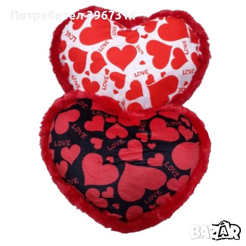 Декоративна подаръчна музикална възглавничка от плат Сърце, 42см, бяла/черна, снимка 1 - Плюшени играчки - 43856460