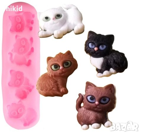 4 малки котенца коте силиконов молд форма декорация торта фондан украса