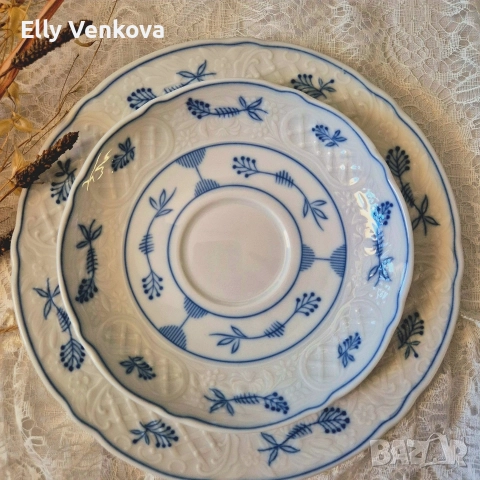 Порцеланов сервиз Schumann с декор "сламенто цвете" в кобалтово син цвят, снимка 8 - Сервизи - 52860559