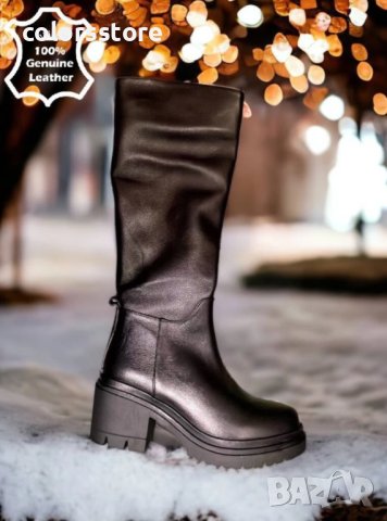 Ботуши на ток - черна ЕСТЕСТВЕНА кожа - BKR1, снимка 2 - Дамски ботуши - 37128800