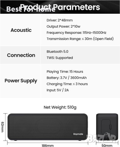 Висококачествена мощна колона Raymate R5 IPX7, снимка 10 - Bluetooth тонколони - 43591151