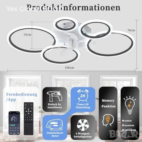 zzMiiR LED таванен вентилатор с осветление 100 см с дистанционно, снимка 2 - Лед осветление - 53255178