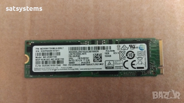 MZ-VKW1T00 Samsung SM961 1TB PCI Express 3.0 x4 NVMe M.2 2280 Solid State Drive