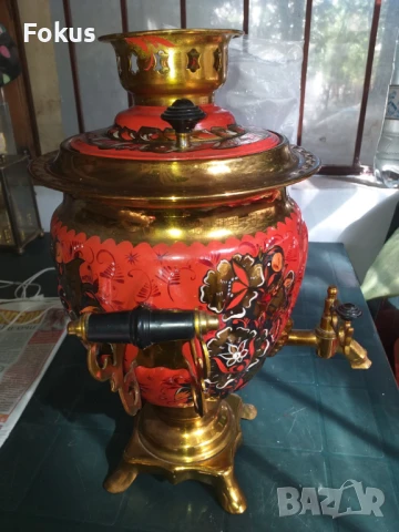 Уникален руски ръчно рисуван самовар чайник, снимка 2 - Антикварни и старинни предмети - 50839856