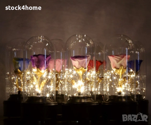 Вечна роза в стъкленица с LED лампички и луксозна подаръчна кутия, снимка 4 - Декорация за дома - 53016605