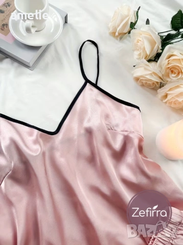 Дамски сатенени сетчета 🪶Fiona Zefirra🪶в розово и черно, снимка 3 - Пижами - 53176596