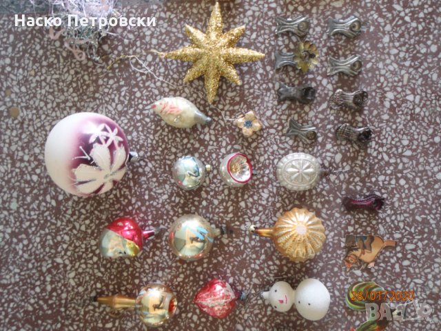 Уникални ретро СТЪКЛЕНИ коледни играчки за елха., снимка 4 - Антикварни и старинни предмети - 28265131