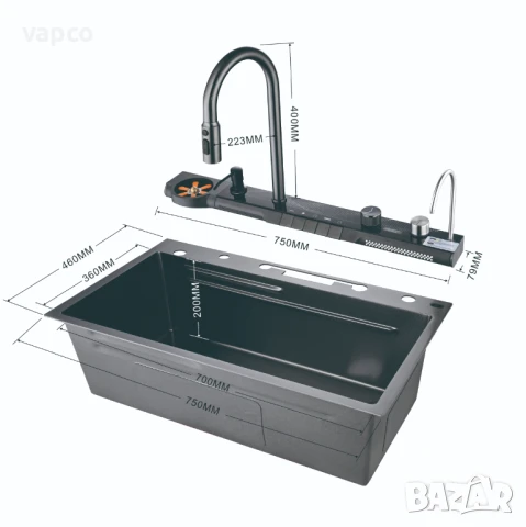 Мултифункционална кухненска мивка с регулируем двоен водопад и динамична подсветка M03, снимка 11 - Мивки - 50953828