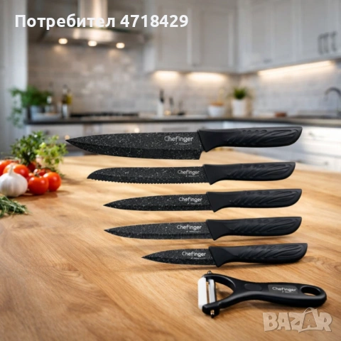 Комплект кухненски н о ж о в е Cheffinger MB09 – 6 части с мраморно покритие и магнитна кутия, снимка 3 - Прибори за хранене, готвене и сервиране - 53270661