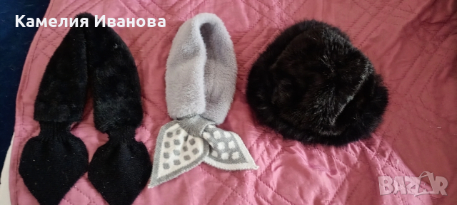 Зимни  дамски двулицеви плюшени шапки,шалчета и ръкавици , снимка 4 - Шапки - 49506541