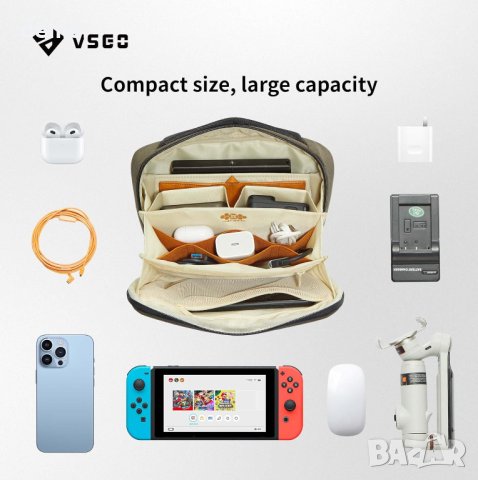 Техническа чанта за аксесоари VSGO, Power Bank, твърд диск,(L, зелено), снимка 5 - Други - 43972063