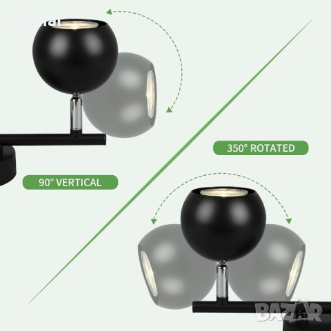 Двупосочен черен таванен прожектор FORCOSO, GU10, без крушки, снимка 5 - Лампи за таван - 43302363