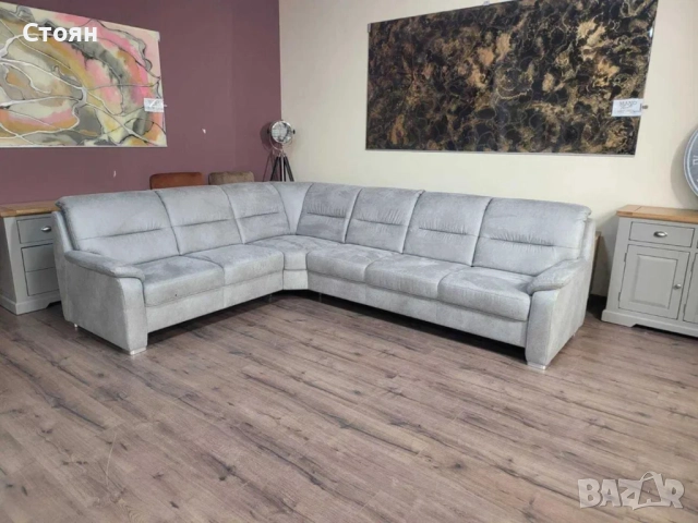 ПРОМОЦИЯ!!! Светло сив ъглов диван от плат PP-HS10002