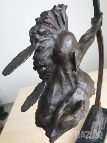 77см-10кг McKenzie статуя-композиция/канадска голяма бронзова скулптура/фигура на индианец с лък, снимка 7 - Статуетки - 52893100