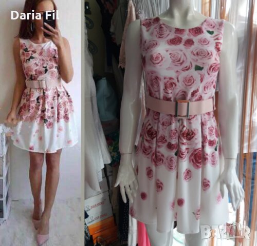 РАЗКОШНА бяла кукленска рокля - разкроена на розови рози, снимка 1