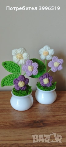 Ръчно плетени цветя в малка саксийка , снимка 6 - Декорация за дома - 53105171