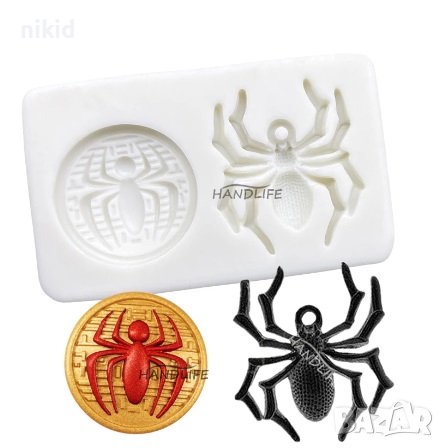 паяк 2 паяка брошка хелоуин Halloween силиконов молд форма фондан торта декор