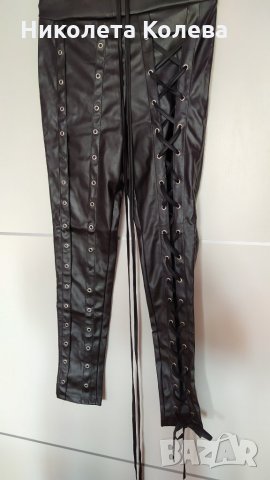 Кожен панталон с връзки и капси, снимка 6 - Панталони - 26612191