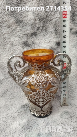 Стара ваза с филигран , снимка 3 - Антикварни и старинни предмети - 52350628