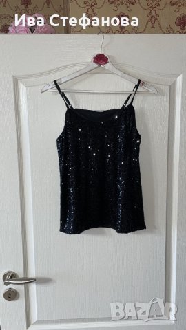 Черен нов еластичен парти коктелен коктейлен официален топ пайети . Размер S, снимка 6 - Корсети, бюстиета, топове - 43350169