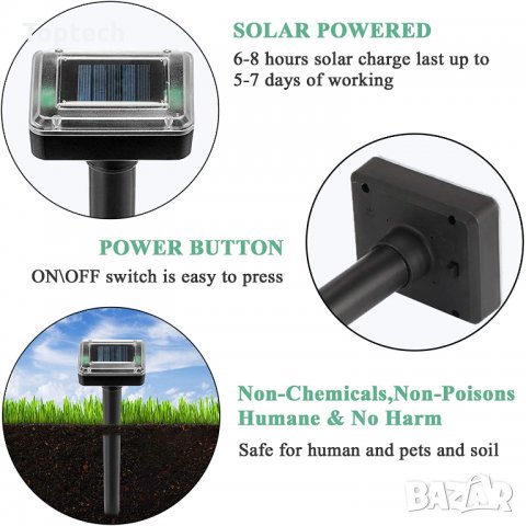 Уред против Къртици и Сляпо куче с Ултразвукови Вълни SOLAR, снимка 6 - За гризачи - 32758681