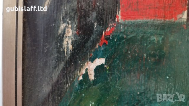 Картина, лодки, море, пристанище, худ. Т. Петков, 1980-те г., снимка 3 - Картини - 39209968