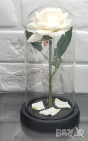 Бяла роза под стъклен купол - Вечна елегантност, снимка 6 - Лед осветление - 48679339