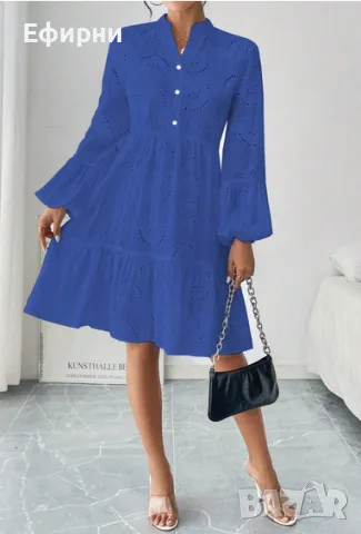 Дантелена рокля, синя рокля дантела, Миди рокля дантела, снимка 2 - Рокли - 49296739