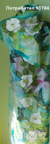 Ръчно рисуван копринен шал КОЛИБРИ, снимка 2 - Шалове - 26270081