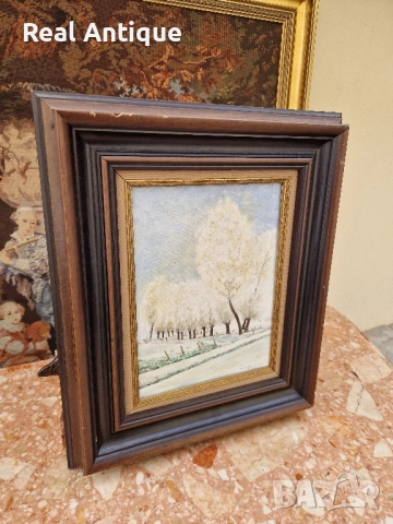 Много добра антикварна авторска френска картина масло върху платно , снимка 4 - Картини - 51503369