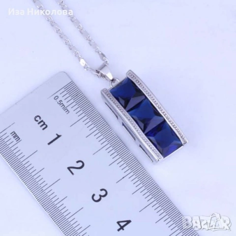 Сребърни комплекти сапфир, рубин - обици, колие и пръстен, снимка 15 - Бижутерийни комплекти - 44887986