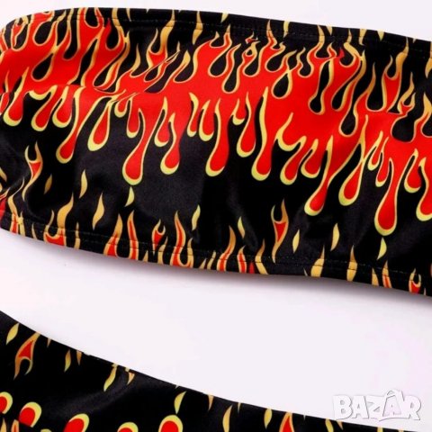 Черен бански с висока талия с пламъци , снимка 3 - Бански костюми - 37260648