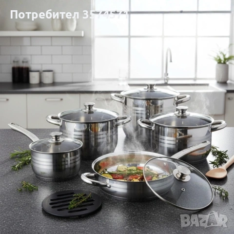 Комплект съдове за готвене 12 части Cheffinger, снимка 3 - Съдове за готвене - 53200052
