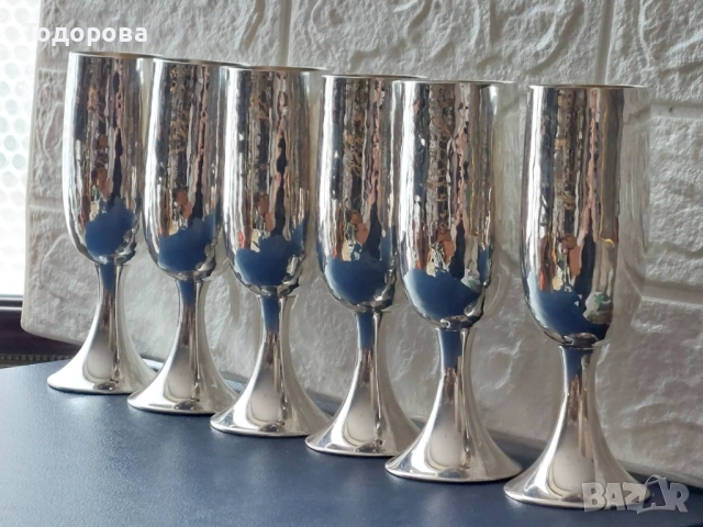 Прекрасни шест броя сребърни чаши за вино, сребро 800, снимка 2 - Чаши - 52093476