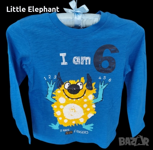 Блузка с дълъг ръкав за 5-6 год момченце,чудовище"I am 6",Англия/нова