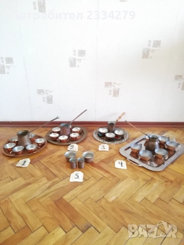 Медни сервизи за кафе, може и за греяна ракия. , снимка 2 - Сервизи - 46315955