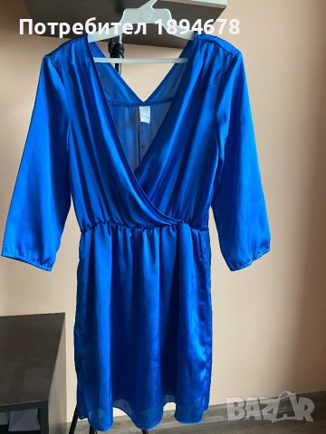 Синя сатенена рокля, снимка 1 - Рокли - 43998900