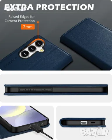 Калъф-портфейл SHIELDON за Galaxy A55 5G 6.6" от естествена кожа с слотове за карти, снимка 7 - Калъфи, кейсове - 50033478