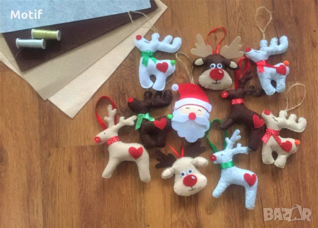 Коледна декорация / Коледни играчки за елха от филц ръчна изработка елен, снимка 6 - Декорация за дома - 34909845