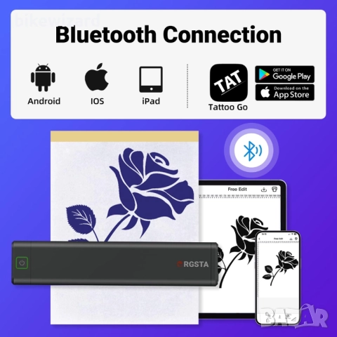 ORGSTA S008 Bluetooth принтер за шаблони за татуировки с 10 листа – безжичен НОВ, снимка 5 - Друга електроника - 52698337
