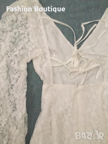 ЛИКВИДАЦИЯ! Бяла дантелена рокля с дълъг ръкав, снимка 8 - Рокли - 30274655