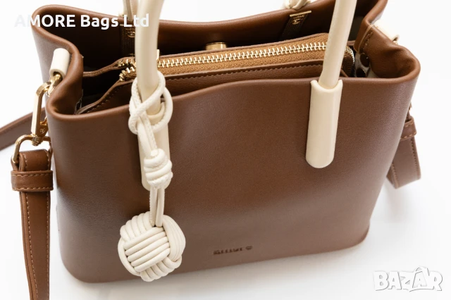 Класическа дамска чанта AMORE Alessia - Tan, снимка 5 - Чанти - 50657816