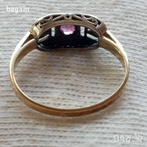 Рубинен пръстен. Сребро с позлата., снимка 3 - Пръстени - 53113116