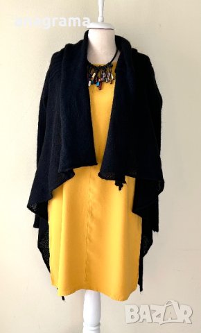 Черна асиметрична жилетка плетиво Benetton & жълта кокетна рокля Vanilia , снимка 14 - Рокли - 43887141