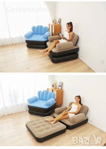 Надуваем фотьойл 5 в 1 SuperSofa - Пет вида комфорт в едно удобно решение, снимка 5 - Градински мебели, декорация  - 51334218