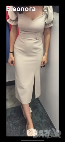 Уникална рокля в бежов цвят, снимка 3 - Рокли - 50277493