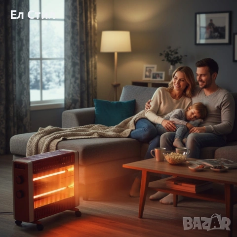 Кварцов отоплител 1500W с 2 степени и мобилни колелца – бързо и безопасно затопляне, снимка 4 - Отоплителни печки - 53585733