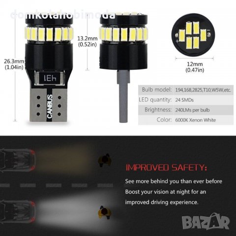 Canbus 24-SMD 3014 LED No error FREE T10, W5W, снимка 6 - Аксесоари и консумативи - 27660233