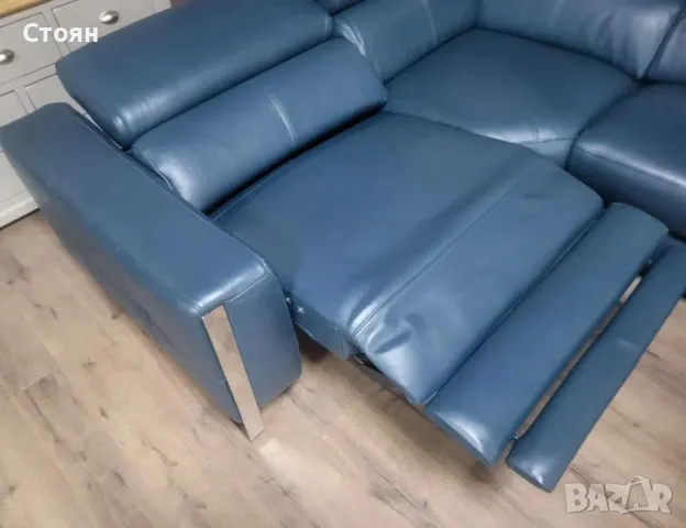 Тюркоазено син кожен ъглов диван Torres с ел. релакс механизъм, снимка 7 - Дивани и мека мебел - 47582208
